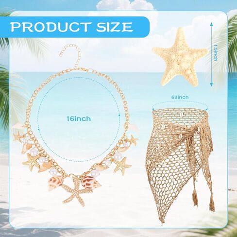 YARIEW Mermaid Costume Women Mermaid Accessories Set Crochet Skirt Starfish Shell Necklace Hair Clips for Birthday decorations Beach Summer Outfit in Saudi Arabia