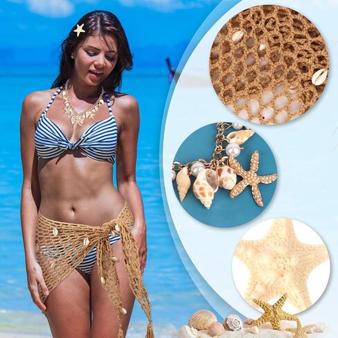 YARIEW Mermaid Costume Women Mermaid Accessories Set Crochet Skirt Starfish Shell Necklace Hair Clips for Birthday decorations Beach Summer Outfit in Saudi Arabia