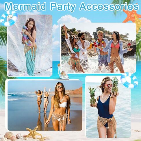 YARIEW Mermaid Costume Women Mermaid Accessories Set Crochet Skirt Starfish Shell Necklace Hair Clips for Birthday decorations Beach Summer Outfit in Saudi Arabia