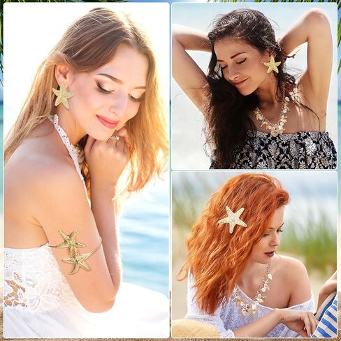 6 Pcs Mermaid Jewelry Costume Accessories Starfish Hair Clips Earrings Armband Shell Starfish Necklace Pearl Waist Chain Belt for Women Halloween in Saudi Arabia