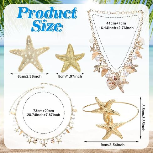 6 Pcs Mermaid Jewelry Costume Accessories Starfish Hair Clips Earrings Armband Shell Starfish Necklace Pearl Waist Chain Belt for Women Halloween in Saudi Arabia