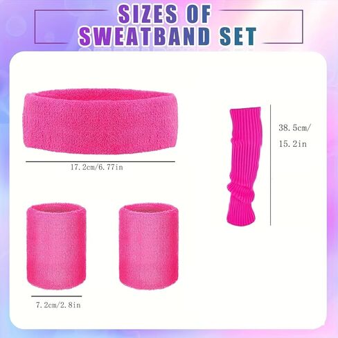 6 Pcs 80s Workout Outfit for Women with Neon Leg Warmers, Headband, Wristbands & Fanny Pack, 80s Costume & Fitness Set for Yoga, Running, Themed Parties in Saudi Arabia
