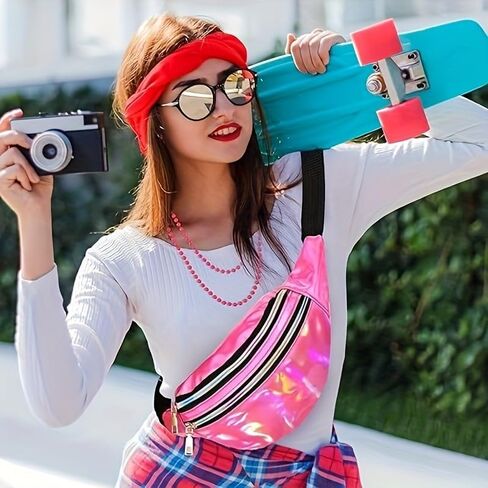 6 Pcs 80s Workout Outfit for Women with Neon Leg Warmers, Headband, Wristbands & Fanny Pack, 80s Costume & Fitness Set for Yoga, Running, Themed Parties in Saudi Arabia