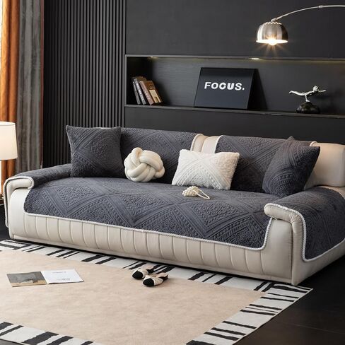 vctops Boho Plush Sofa Couch Covers Geometric Jacquard Fuzzy Couch Cover for Dogs Soft Non Slip Sectional Sofa Slipcover Cozy Washable Furniture Protector for Kids, Pets (Dark Grey,28"x70") in Saudi Arabia
