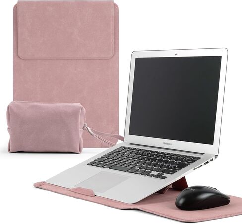 حافظة كمبيوتر محمول مقاس 15-16 بوصة لجهاز MacBook Pro 16 بوصة M5/M4/M3/M2/M1Pro/Max، MacBook Pro Air 15 بوصة، مغناطيسي من جلد البولي يوريثان مع غطاء حقيبة واقية بحامل لجهاز HP Dell Lenovo Surface (15-16 بوصة | وردي) in Kuwait