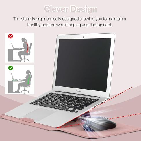 حافظة كمبيوتر محمول مقاس 15-16 بوصة لجهاز MacBook Pro 16 بوصة M5/M4/M3/M2/M1Pro/Max، MacBook Pro Air 15 بوصة، مغناطيسي من جلد البولي يوريثان مع غطاء حقيبة واقية بحامل لجهاز HP Dell Lenovo Surface (15-16 بوصة | وردي) in Kuwait
