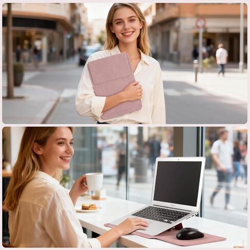 حافظة كمبيوتر محمول مقاس 15-16 بوصة لجهاز MacBook Pro 16 بوصة M5/M4/M3/M2/M1Pro/Max، MacBook Pro Air 15 بوصة، مغناطيسي من جلد البولي يوريثان مع غطاء حقيبة واقية بحامل لجهاز HP Dell Lenovo Surface (15-16 بوصة | وردي) in Kuwait