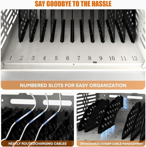 12-Device Tablet Charging Station Lock Box, Computer Cabinet with 2 Keys – Multi-Device Charging Cabinet for iPads, Chromebooks, Fire HD & Phones – Office, School, Hospital (Black),Fully Assembled in Kuwait