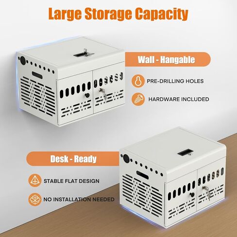 12-Device Tablet Charging Station Lock Box, Computer Cabinet with 2 Keys – Multi-Device Charging Cabinet for iPads, Chromebooks, Fire HD & Phones – Office, School, Hospital (Black),Fully Assembled in Kuwait