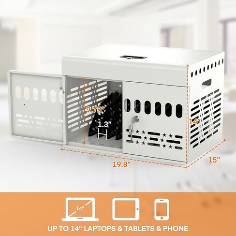 12-Device Tablet Charging Station Lock Box, Computer Cabinet with 2 Keys – Multi-Device Charging Cabinet for iPads, Chromebooks, Fire HD & Phones – Office, School, Hospital (Black),Fully Assembled in Kuwait