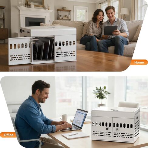 12-Device Tablet Charging Station Lock Box, Computer Cabinet with 2 Keys – Multi-Device Charging Cabinet for iPads, Chromebooks, Fire HD & Phones – Office, School, Hospital (Black),Fully Assembled in Kuwait