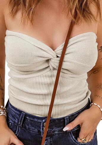 FLITAY Womens Knitted Slim Fit Tank Top Open Back Solid Color Tops Sleeveless Sexy Tube Top in Saudi Arabia