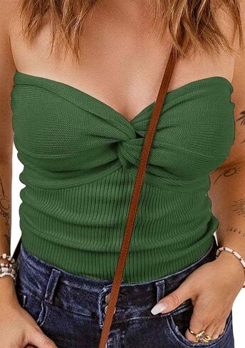 FLITAY Womens Knitted Slim Fit Tank Top Open Back Solid Color Tops Sleeveless Sexy Tube Top in Saudi Arabia