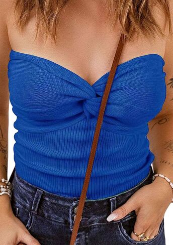 FLITAY Womens Knitted Slim Fit Tank Top Open Back Solid Color Tops Sleeveless Sexy Tube Top in Saudi Arabia