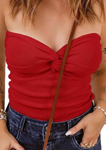 FLITAY Womens Knitted Slim Fit Tank Top Open Back Solid Color Tops Sleeveless Sexy Tube Top in Saudi Arabia