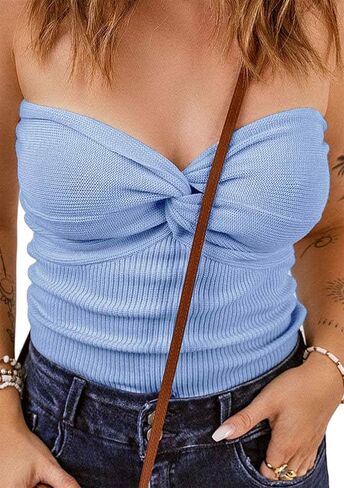 FLITAY Womens Knitted Slim Fit Tank Top Open Back Solid Color Tops Sleeveless Sexy Tube Top in Saudi Arabia
