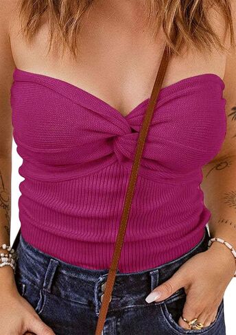 FLITAY Womens Knitted Slim Fit Tank Top Open Back Solid Color Tops Sleeveless Sexy Tube Top in Saudi Arabia