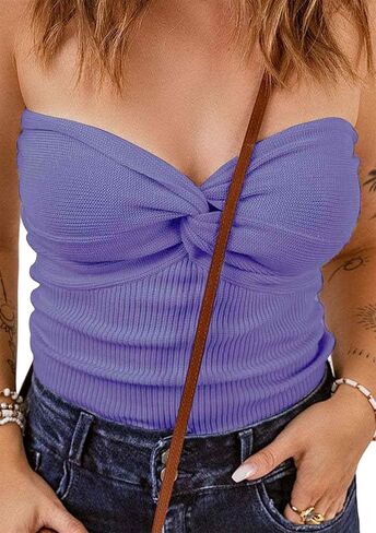 FLITAY Womens Knitted Slim Fit Tank Top Open Back Solid Color Tops Sleeveless Sexy Tube Top in Saudi Arabia