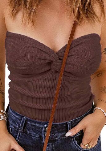 FLITAY Womens Knitted Slim Fit Tank Top Open Back Solid Color Tops Sleeveless Sexy Tube Top in Saudi Arabia