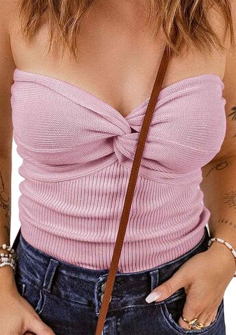 FLITAY Womens Knitted Slim Fit Tank Top Open Back Solid Color Tops Sleeveless Sexy Tube Top in Saudi Arabia