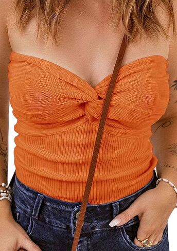 FLITAY Womens Knitted Slim Fit Tank Top Open Back Solid Color Tops Sleeveless Sexy Tube Top in Saudi Arabia