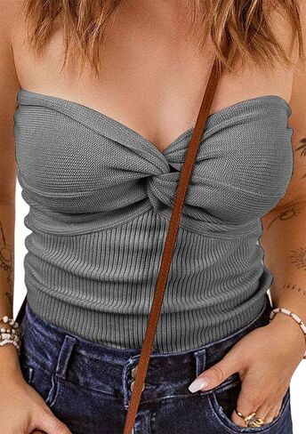 FLITAY Womens Knitted Slim Fit Tank Top Open Back Solid Color Tops Sleeveless Sexy Tube Top in Saudi Arabia