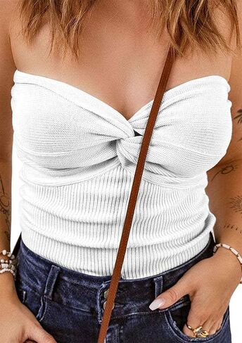 FLITAY Womens Knitted Slim Fit Tank Top Open Back Solid Color Tops Sleeveless Sexy Tube Top in Saudi Arabia