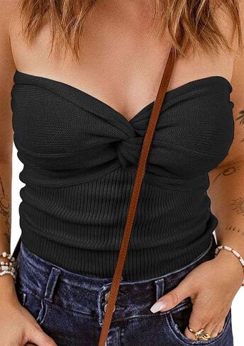 FLITAY Womens Knitted Slim Fit Tank Top Open Back Solid Color Tops Sleeveless Sexy Tube Top in Saudi Arabia