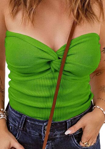 FLITAY Womens Knitted Slim Fit Tank Top Open Back Solid Color Tops Sleeveless Sexy Tube Top in Saudi Arabia