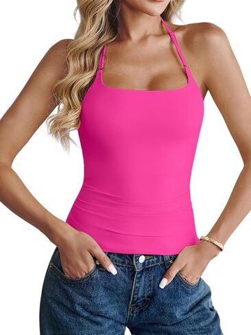 Women's Halter Tank Tops Double Lined Backless Sexy Going Out Y2K Slim Fit Camisole Top in Saudi Arabia