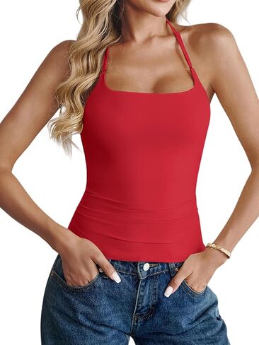 Women's Halter Tank Tops Double Lined Backless Sexy Going Out Y2K Slim Fit Camisole Top in Saudi Arabia