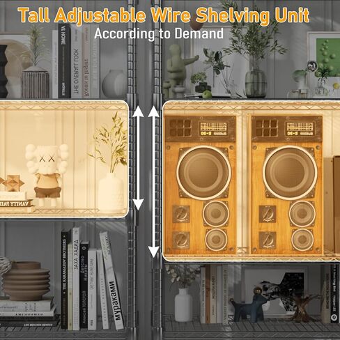 أرفف تخزين Himimi 60 بوصة، أرفف سلكية من 5 طبقات مع عجلات 3250 رطل، أرفف معدنية شديدة التحمل للتخزين، أرفف سلكية قابلة للتعديل لمخزن المطبخ المرآب 24 بوصة Dx60 Wx82 H، فضي in Kuwait