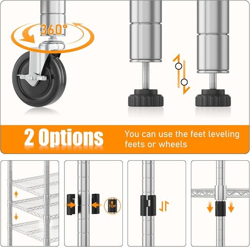 أرفف تخزين Himimi 60 بوصة، أرفف سلكية من 5 طبقات مع عجلات 3250 رطل، أرفف معدنية شديدة التحمل للتخزين، أرفف سلكية قابلة للتعديل لمخزن المطبخ المرآب 24 بوصة Dx60 Wx82 H، فضي in Kuwait