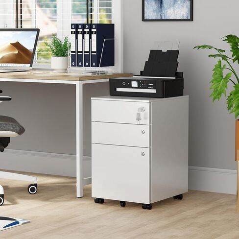 خزانة ملفات متنقلة مع 3 أقفال، و3 خزائن ملفات ذات أدراج للمكتب المنزلي، وخزانة ملفات معدنية أسفل المكتب مقاس A4/Letter/قانوني، وقابلة للقفل، ومجمعة بالكامل باستثناء العجلات، باللون الأبيض in Kuwait