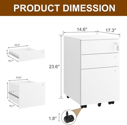 خزانة ملفات متنقلة مع 3 أقفال، و3 خزائن ملفات ذات أدراج للمكتب المنزلي، وخزانة ملفات معدنية أسفل المكتب مقاس A4/Letter/قانوني، وقابلة للقفل، ومجمعة بالكامل باستثناء العجلات، باللون الأبيض in Kuwait