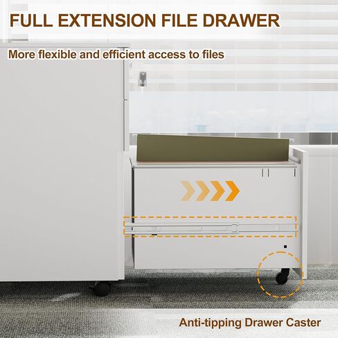خزانة ملفات متنقلة مع 3 أقفال، و3 خزائن ملفات ذات أدراج للمكتب المنزلي، وخزانة ملفات معدنية أسفل المكتب مقاس A4/Letter/قانوني، وقابلة للقفل، ومجمعة بالكامل باستثناء العجلات، باللون الأبيض in Kuwait