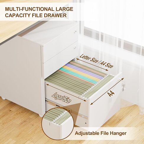 خزانة ملفات متنقلة مع 3 أقفال، و3 خزائن ملفات ذات أدراج للمكتب المنزلي، وخزانة ملفات معدنية أسفل المكتب مقاس A4/Letter/قانوني، وقابلة للقفل، ومجمعة بالكامل باستثناء العجلات، باللون الأبيض in Kuwait