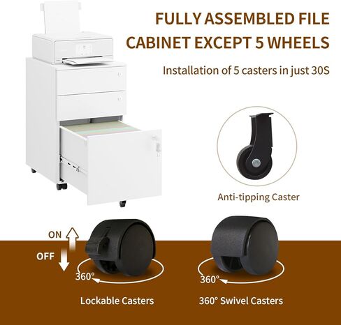 خزانة ملفات متنقلة مع 3 أقفال، و3 خزائن ملفات ذات أدراج للمكتب المنزلي، وخزانة ملفات معدنية أسفل المكتب مقاس A4/Letter/قانوني، وقابلة للقفل، ومجمعة بالكامل باستثناء العجلات، باللون الأبيض in Kuwait