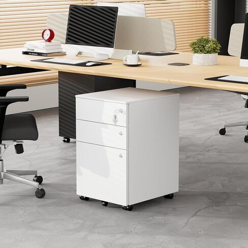 خزانة ملفات متنقلة مع 3 أقفال، و3 خزائن ملفات ذات أدراج للمكتب المنزلي، وخزانة ملفات معدنية أسفل المكتب مقاس A4/Letter/قانوني، وقابلة للقفل، ومجمعة بالكامل باستثناء العجلات، باللون الأبيض in Kuwait