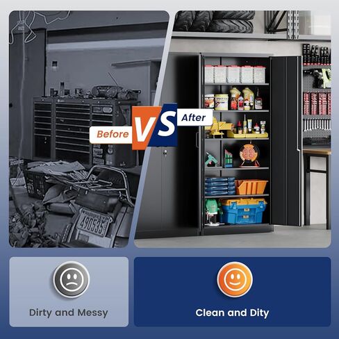 Yizosh Metal Garage Storage Cabinet with 2 Doors and 5 Adjustable Shelves - 71" Steel Lockable File Cabinet,Locking Tool Cabinets for Office,Home,Garage,Gym,School (Black) in Kuwait