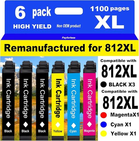 PayForLess for 812XL Remanufactured for Epson 812XL Ink cartridges Combo Pack 812 XL for Workforce Pro WF-7840 WF-7820 WF-7310 EC-C7000 Printer 3 Black 1 Cyan 1 Magenta 1 Yellow 6 Pack in Saudi Arabia