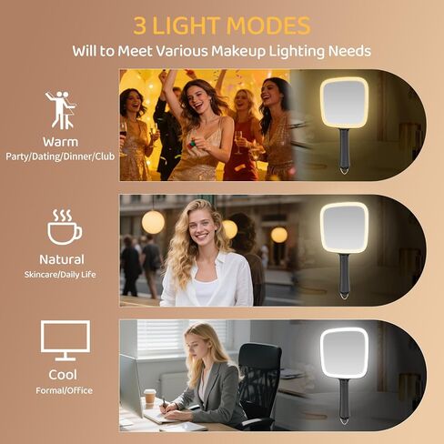 مرآة محمولة بإضاءة قابلة لإعادة الشحن بقدرة 2000 مللي أمبير في الساعة من فاميهومي، 3 أوضاع إضاءة ملونة وقابلة للتعتيم، مرآة يد مع مرآة مكبرة قابلة للفصل 30 مرة، محمولة وقابلة للتعليق للمكياج، وتصفيف الشعر، والحلاقة in Kuwait