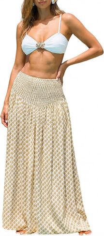 CUPSHE Women's Maxi Skirt Spring Summer High Waist Smocked Strapless Maternity Dresses Casual Beach Long Skirt in Saudi Arabia