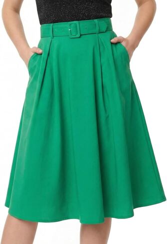 Lana Skirt, Vintage Style, Midi Length, Full Swing, Side Zip with Belt, XS-4X, Comes in Pink, Green, & Black in Saudi Arabia