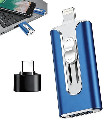 Flash Drive 256GB for iPhone Thumb Drive, 3 in 1 Lightning, Type-C and USB, External Hard Drive for iPhone, High Speed External Storage Jump Drive for iPhones/iPad/Android/PC, Pink in Saudi Arabia