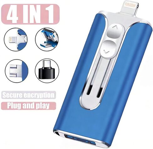 Flash Drive 256GB for iPhone Thumb Drive, 3 in 1 Lightning, Type-C and USB, External Hard Drive for iPhone, High Speed External Storage Jump Drive for iPhones/iPad/Android/PC, Pink in Saudi Arabia