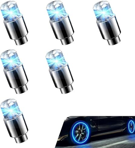 6 PCS Car Tire Valve Stem Cap Lights, LED Tire Valve Light, Waterproof Flash Neon Bulb, for Car Bike Motorcycle (Red) in Kuwait