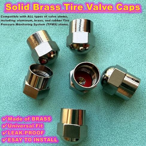Brass Tire Valve Caps（25 Pack），Heavy-Duty Stem Covers | Dust Proof, with O Rubber Seal | Hexagon Design | Outdoor, All-Weather, Leak-Proof Air Protection | Light-Weight | Universal Fit in Saudi Arabia