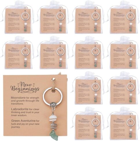 12 قطعة سلسلة المفاتيح الكريستال الطبيعية الجدة ملهمة سلاسل المفاتيح حقيبة كريستال Charms بدايات جديدة هدايا للنساء in Kuwait