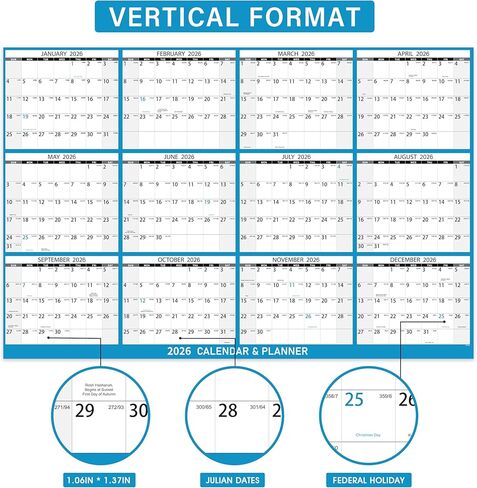 2026 Yearly Wall Calendar - Large Dry Erase Calendar for Wall, 23" x 35", January - December, 12 Months Folded Yearly Calendars 2026 in Kuwait